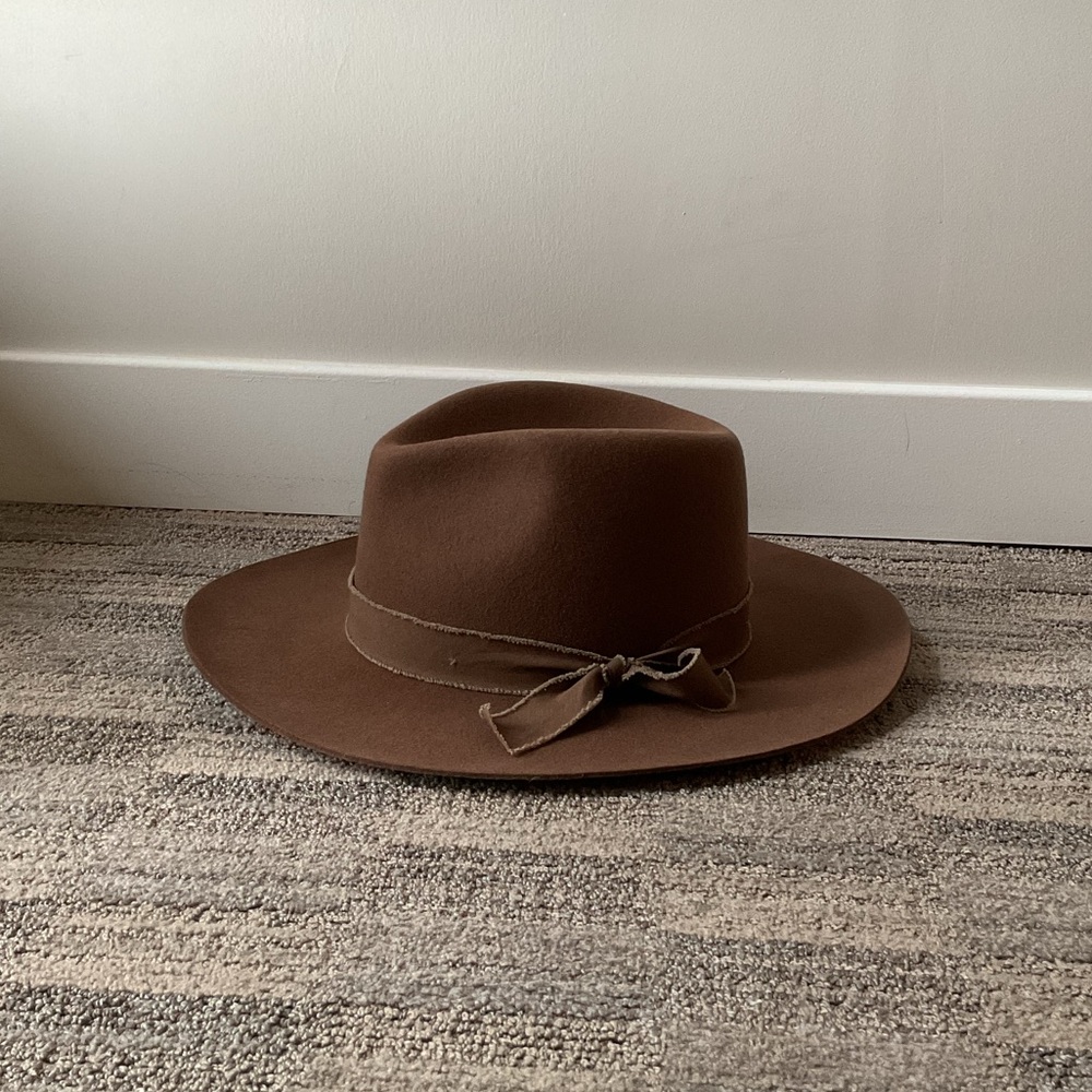 Olive&Pique - Brown Women's Wide Brim Fedora Hat - Picture 2 of 5